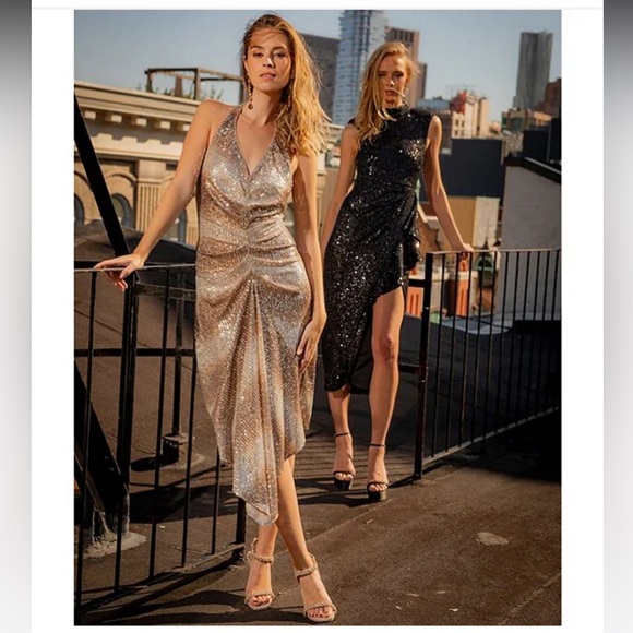 Badgley Mischka Dresses & Skirts - NWT Belle Badgley Mischka Julia Sequin Ruched Ombre  Drape Front Dress
